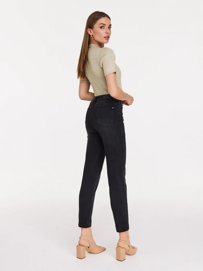 Black washed straight cut denim pants