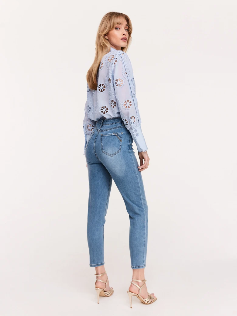 Light denim high-waisted jean tube tops