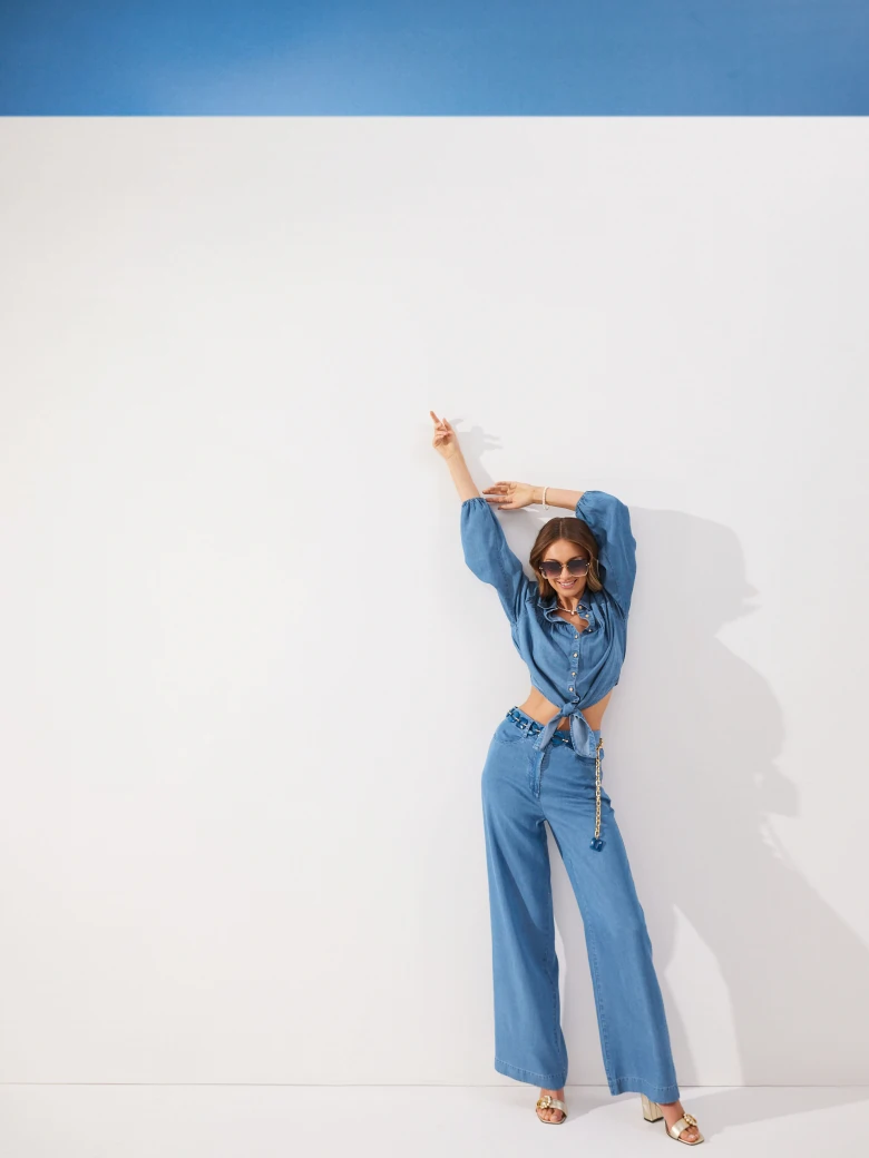 Flared high-waisted lyocell pants