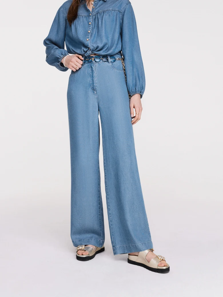 Flared high-waisted lyocell pants