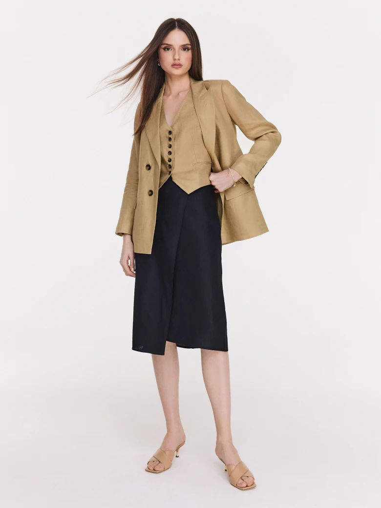 Black overlapping knee-length skirt