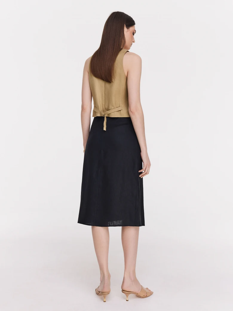 Black overlapping knee-length skirt