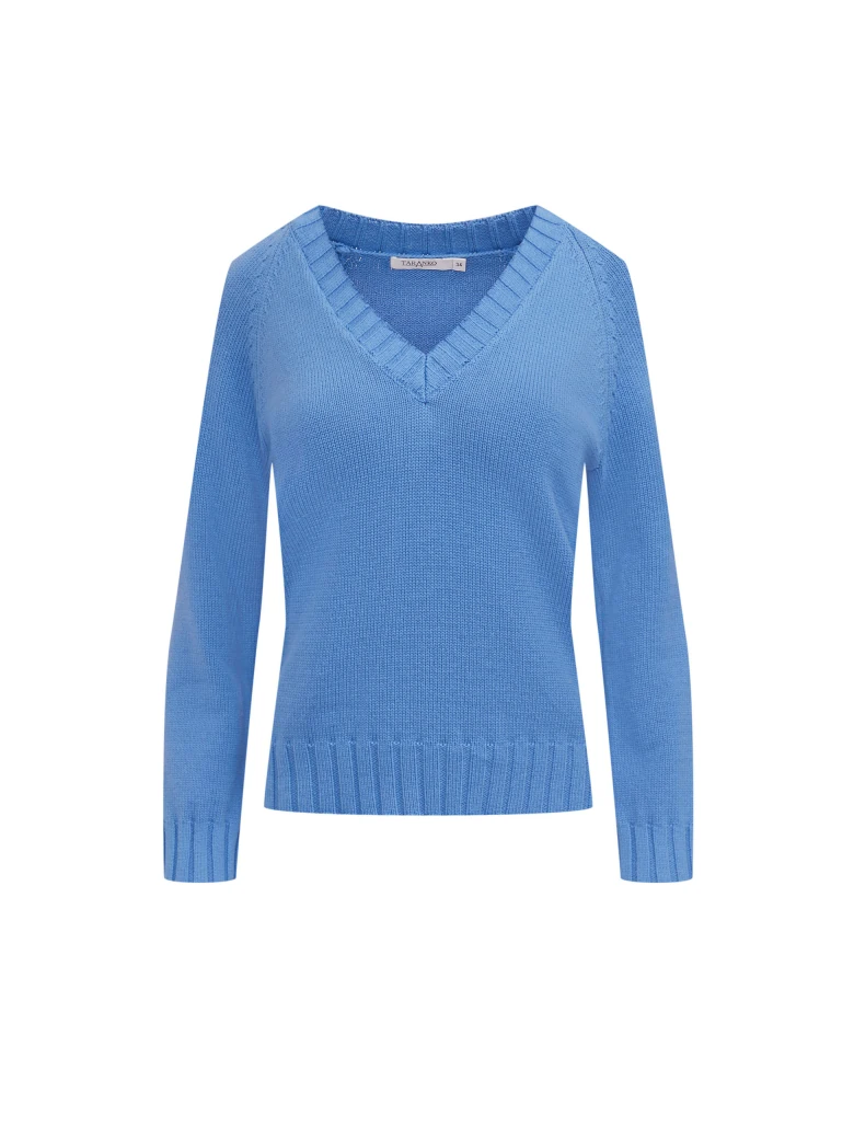 Blue pullover with a v-neck neckline