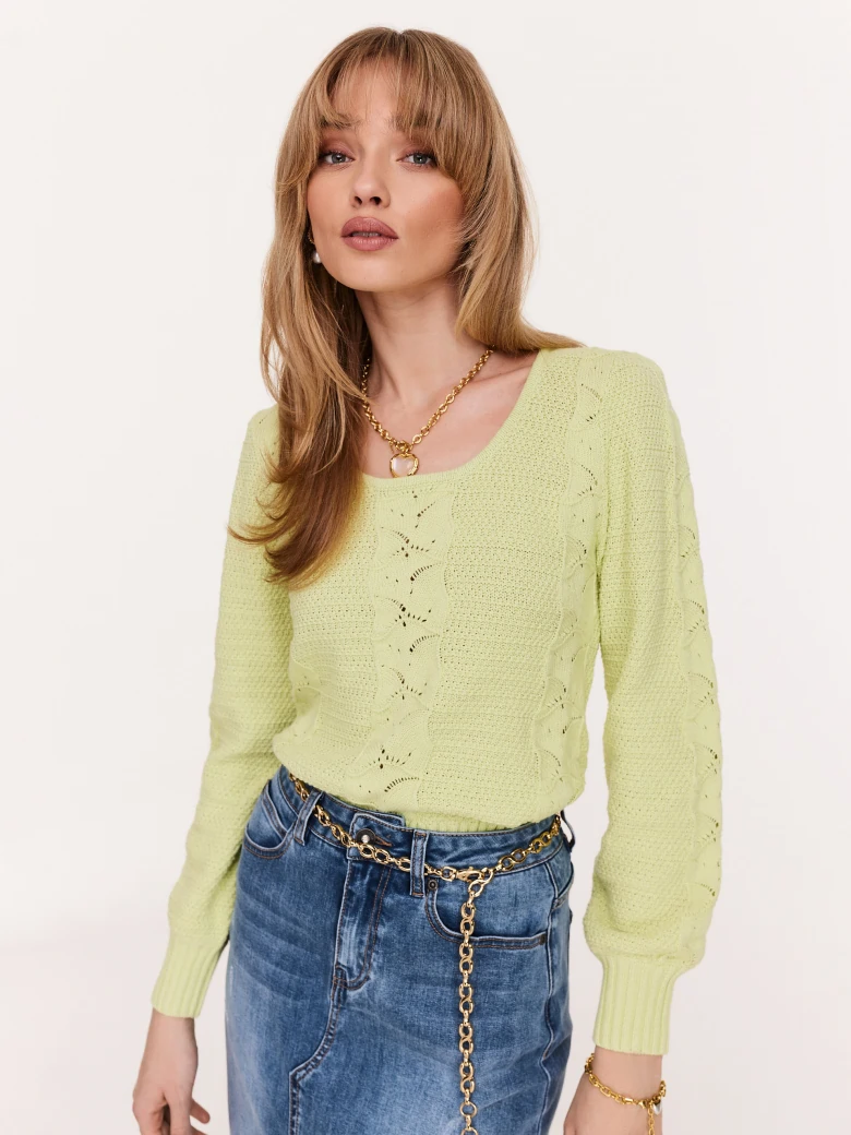 Openwork light green cotton sweater