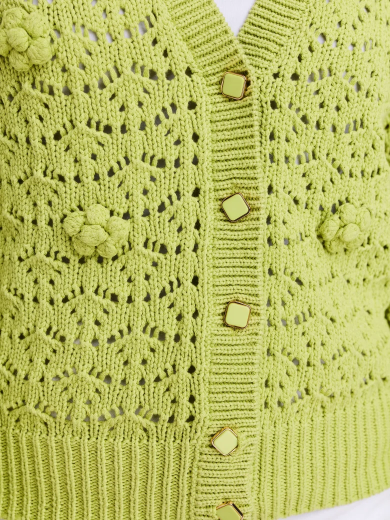 Openwork knit cardigan in pistachio green color