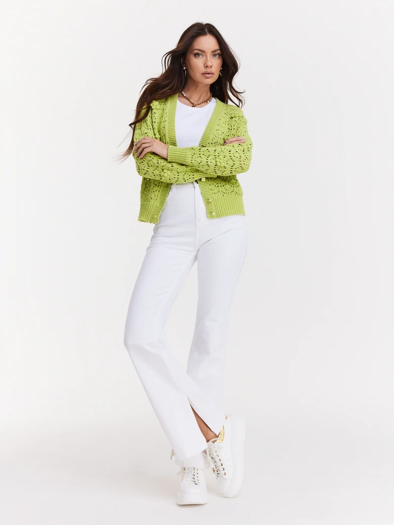 Openwork knit cardigan in pistachio green color