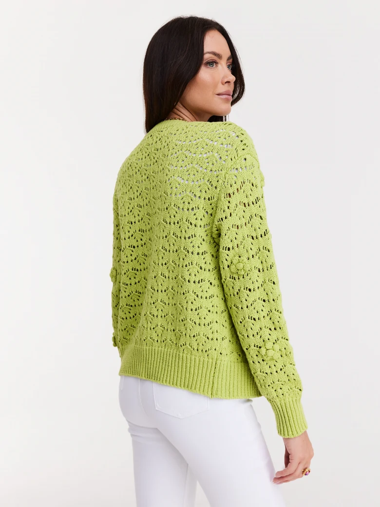 Openwork knit cardigan in pistachio green color