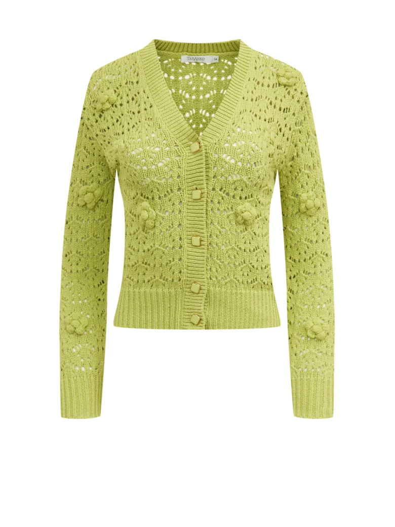 Openwork knit cardigan in pistachio green color