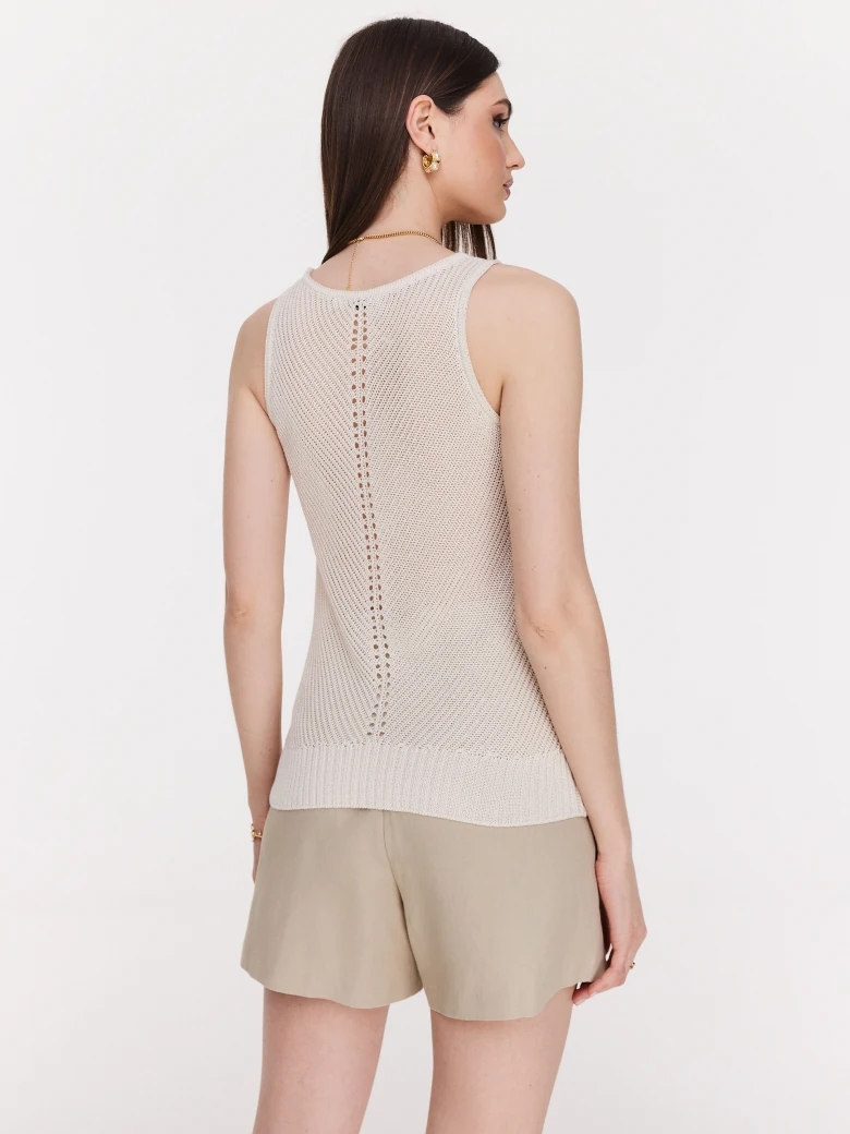 Cream openwork sleeveless sweater