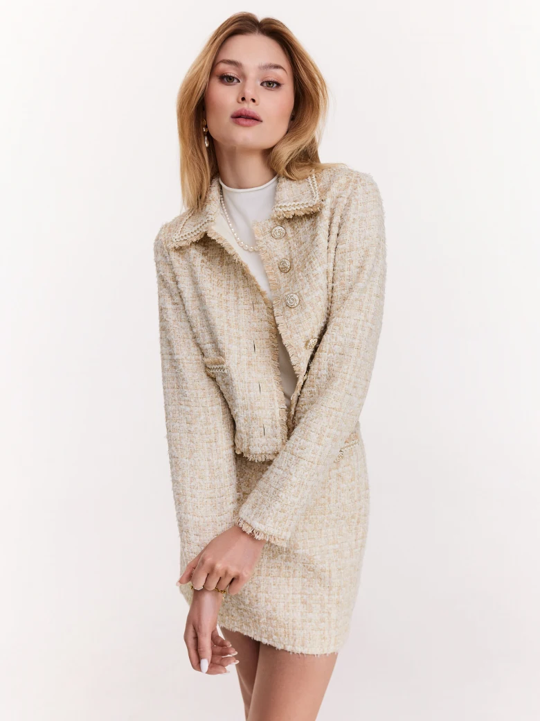 Boxy cream bouclé fabric jacket