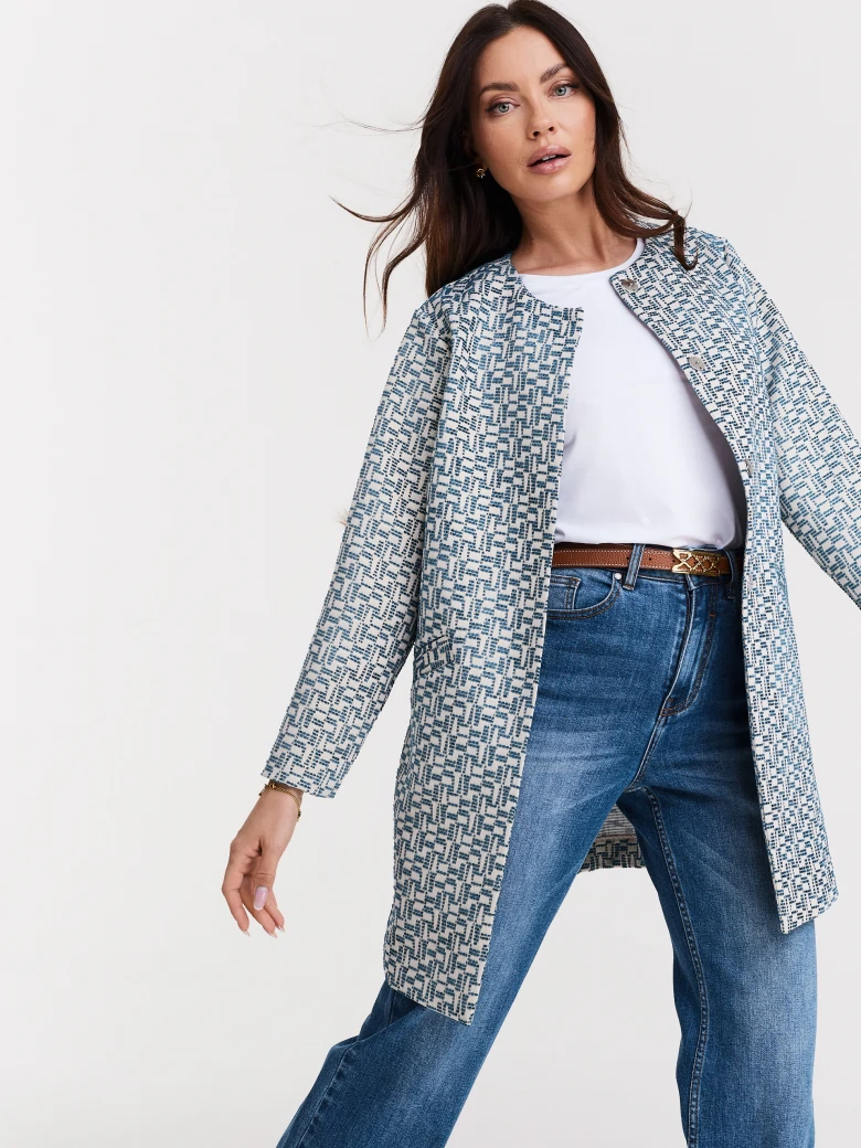 Simple long jacket with geometric pattern