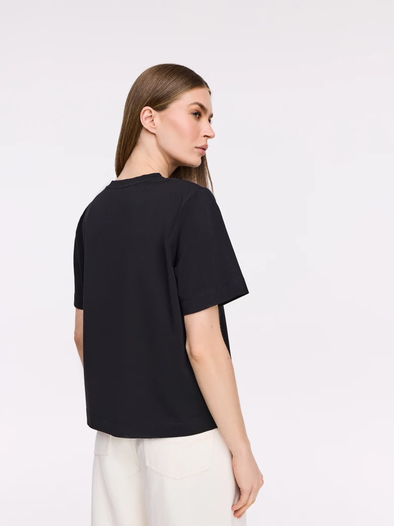 Black cotton blouse with lace insert