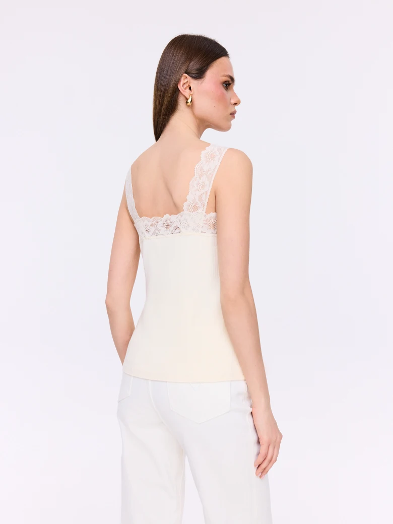 Creamy top with lace trim
