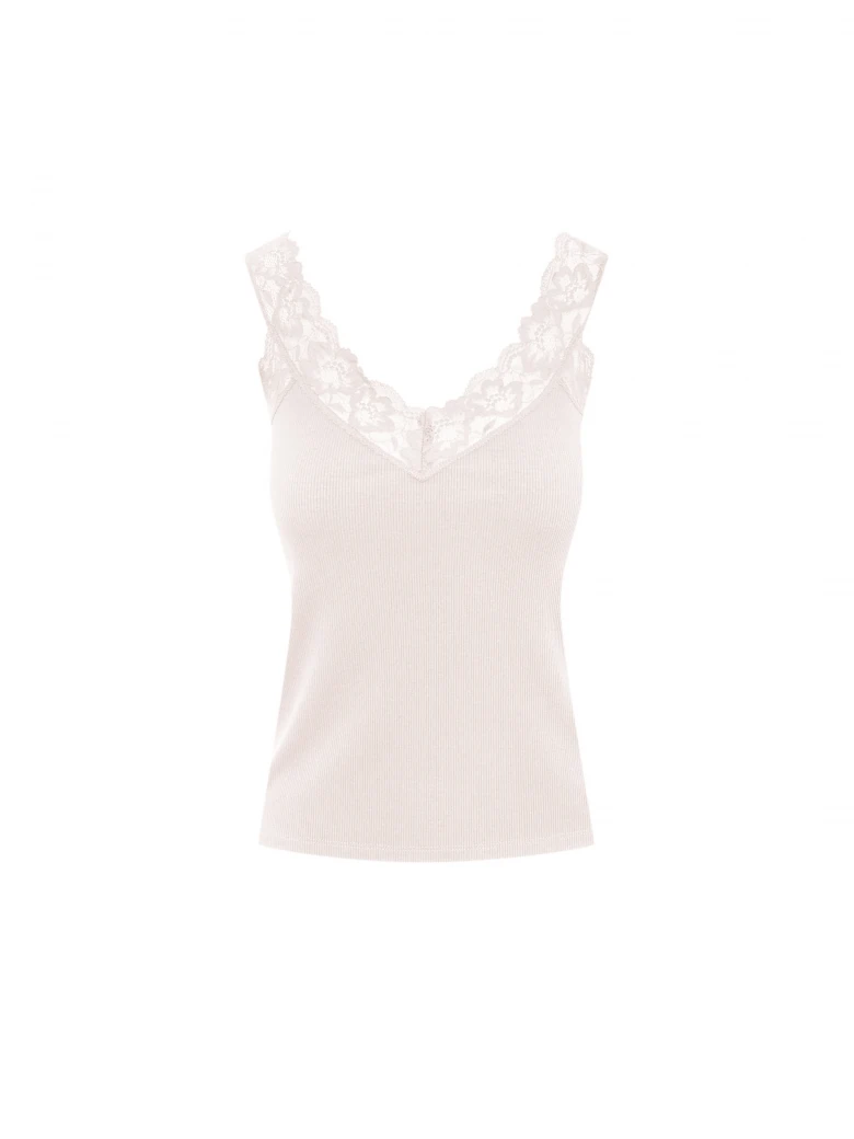 Creamy top with lace trim