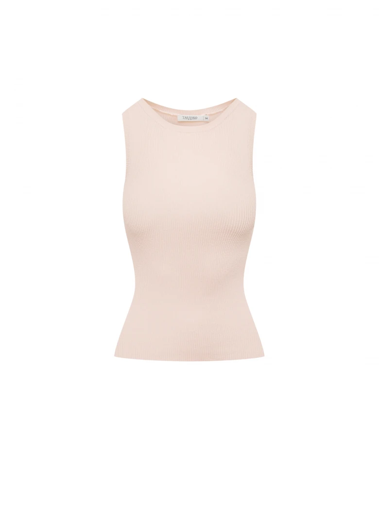 Fitted light beige ribbed knit top