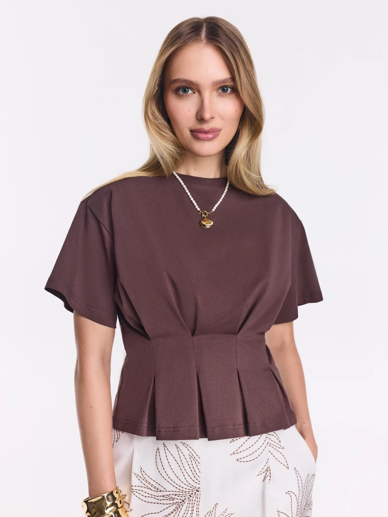 Brown cotton blouse with a peplum