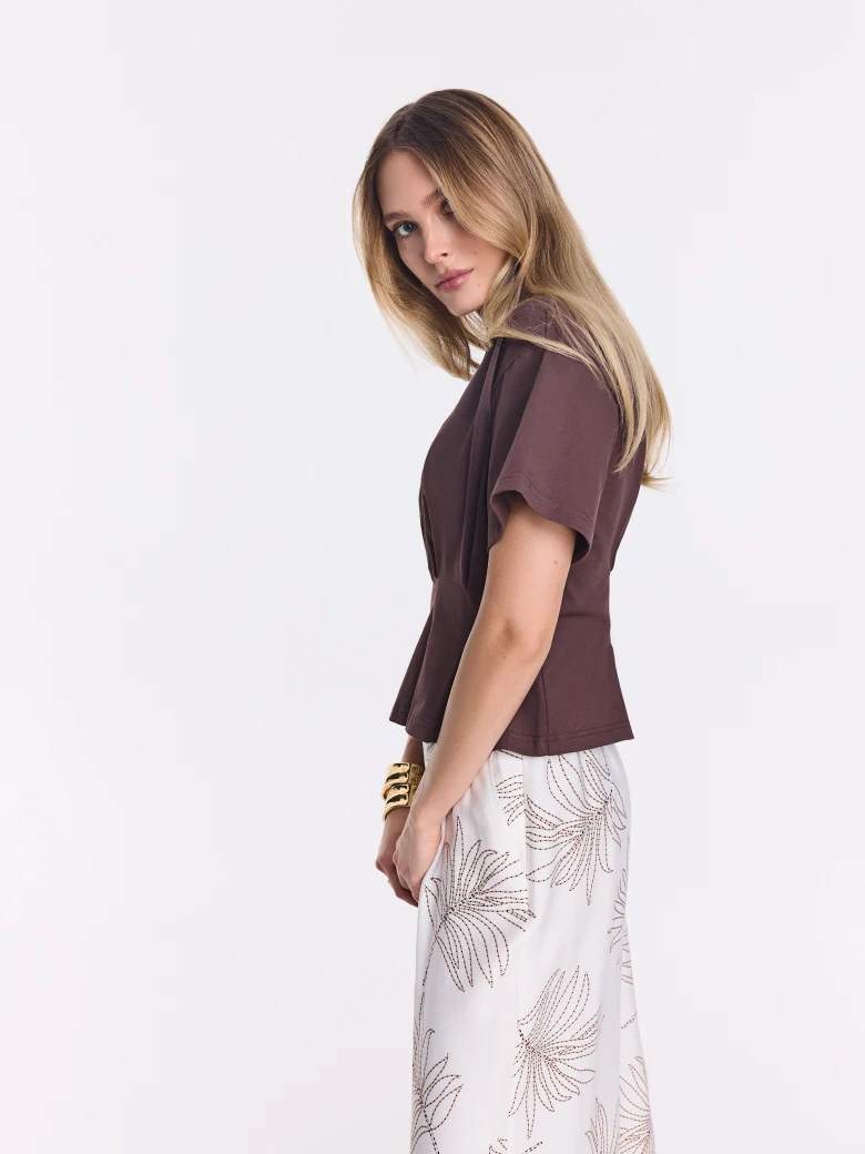 Brown cotton blouse with a peplum