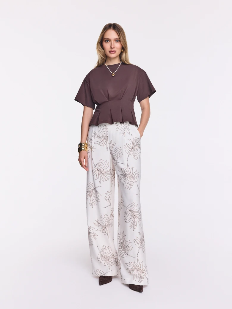 Brown cotton blouse with a peplum