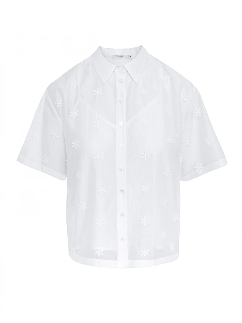 Embroidered white blouse with collar and short sleeves