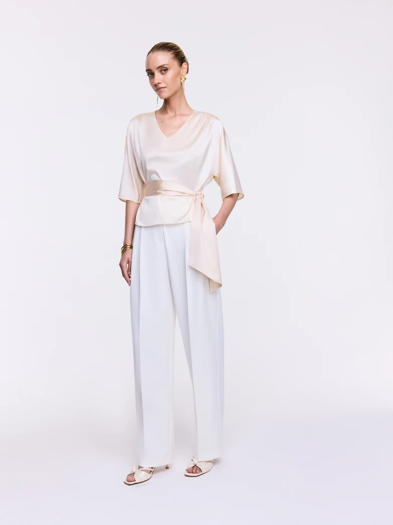 Cream Silk Blouse with Scarf Detail