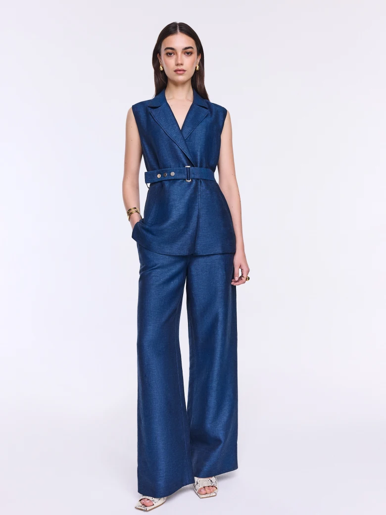 Navy blue waistcoat with a linen and viscose belt