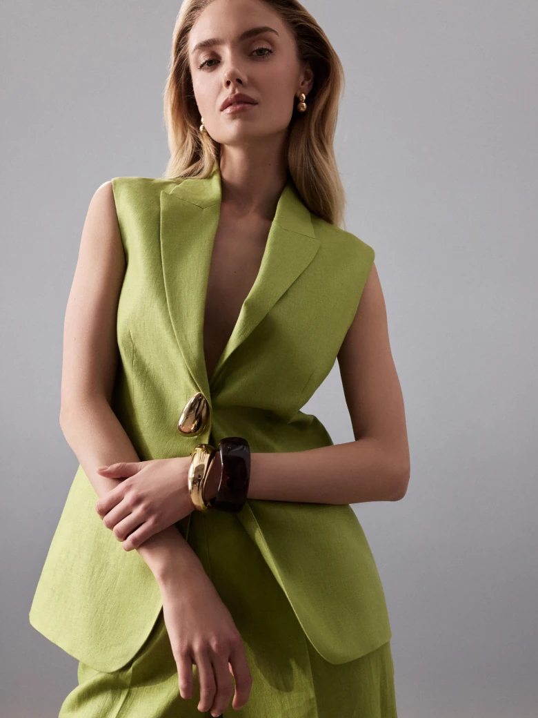 An elegant linen vest in light green