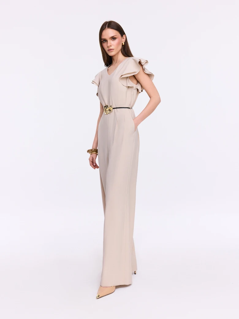 Beige elegant jumpsuit with straight legs