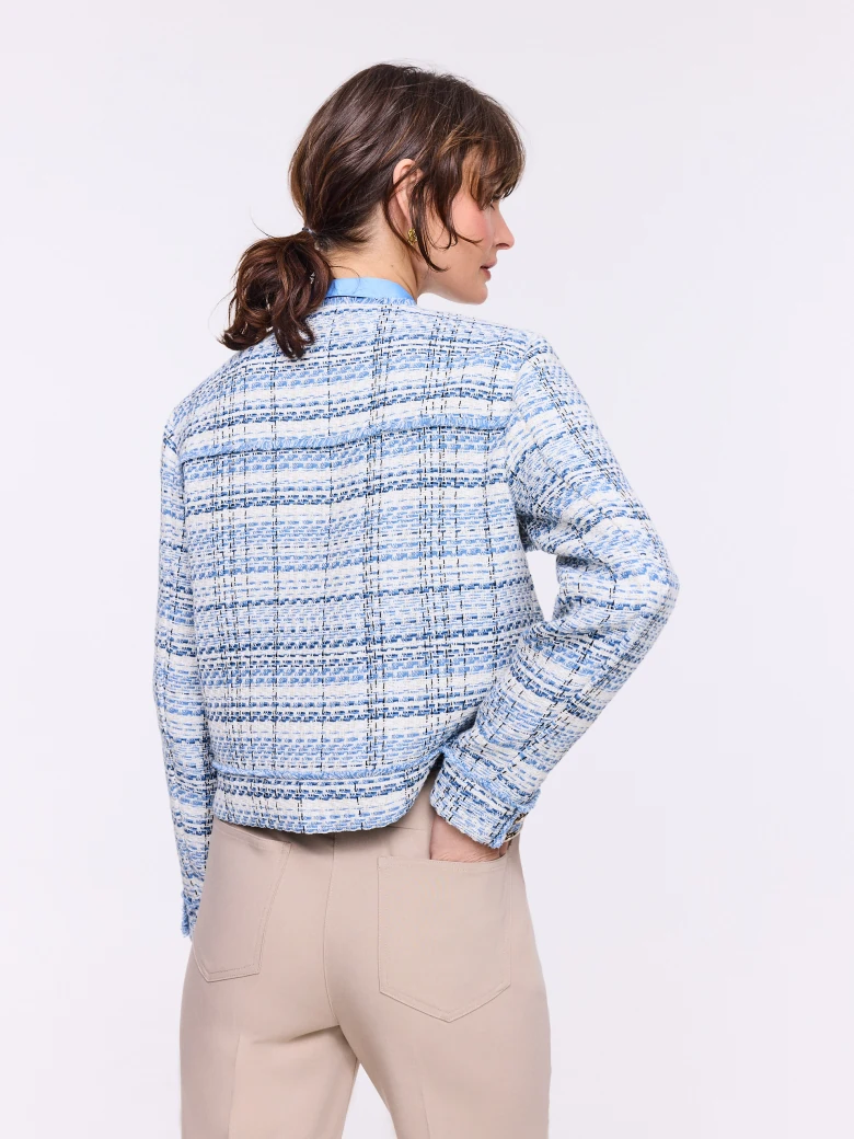 Short tweed jacket in shades of blue