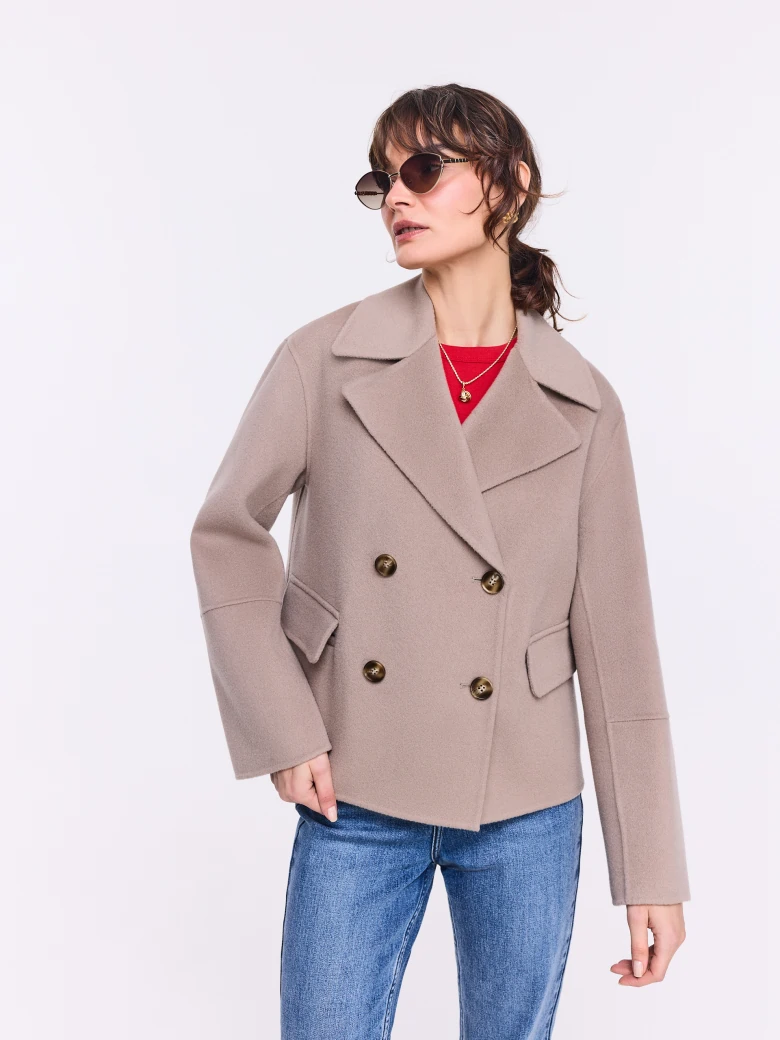 Double-breasted wool jacket in taupe