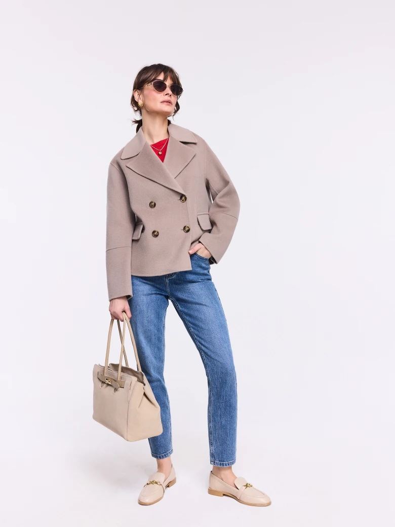 Double-breasted wool jacket in taupe