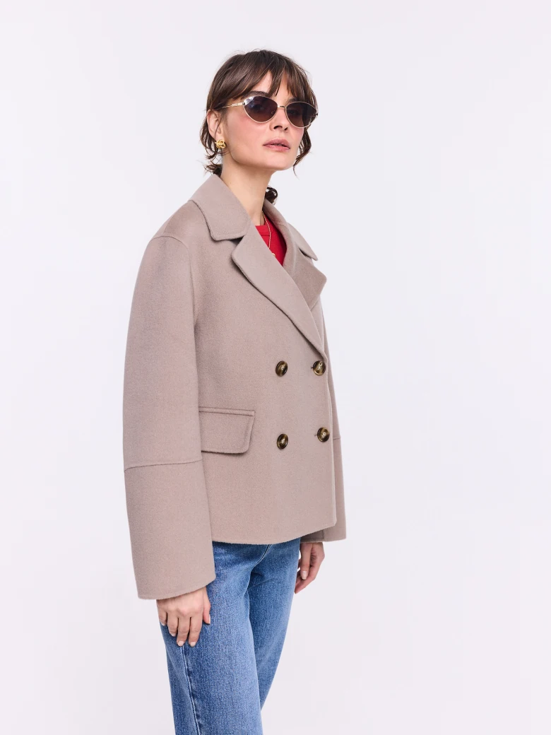 Double-breasted wool jacket in taupe