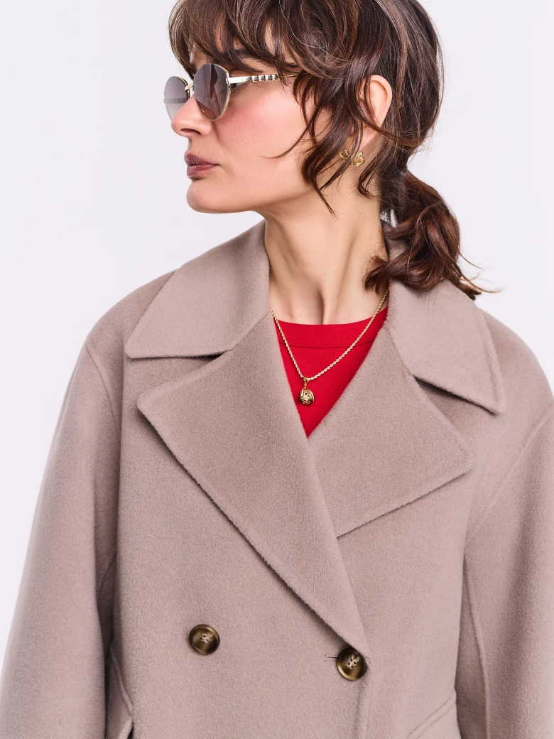 Double-breasted wool jacket in taupe