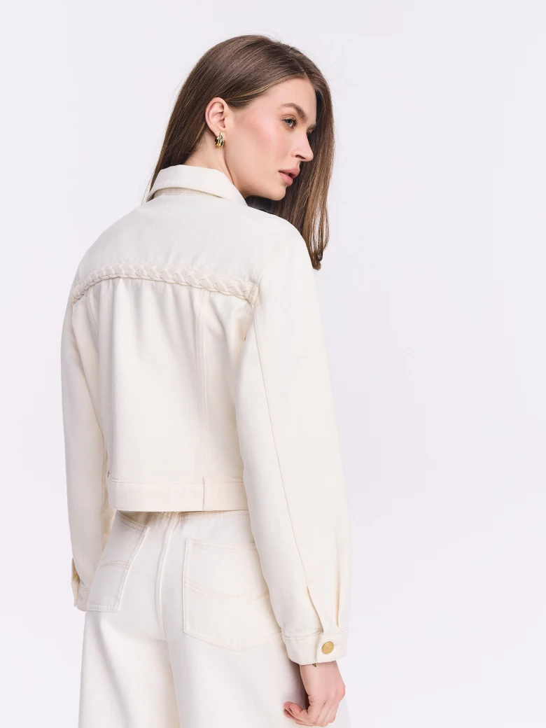 Cream denim jacket with gold buttons