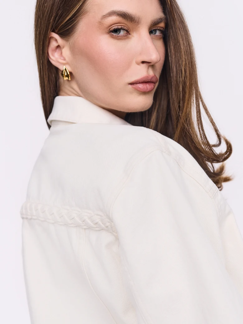Cream denim jacket with gold buttons