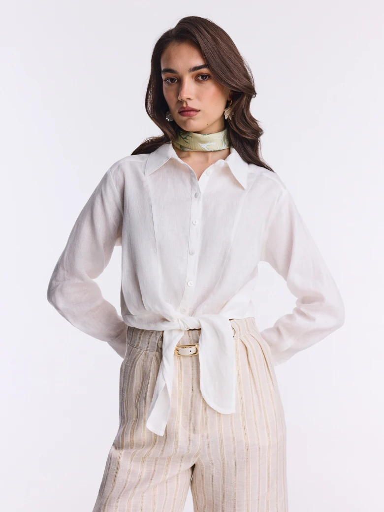 White linen shirt with a tie