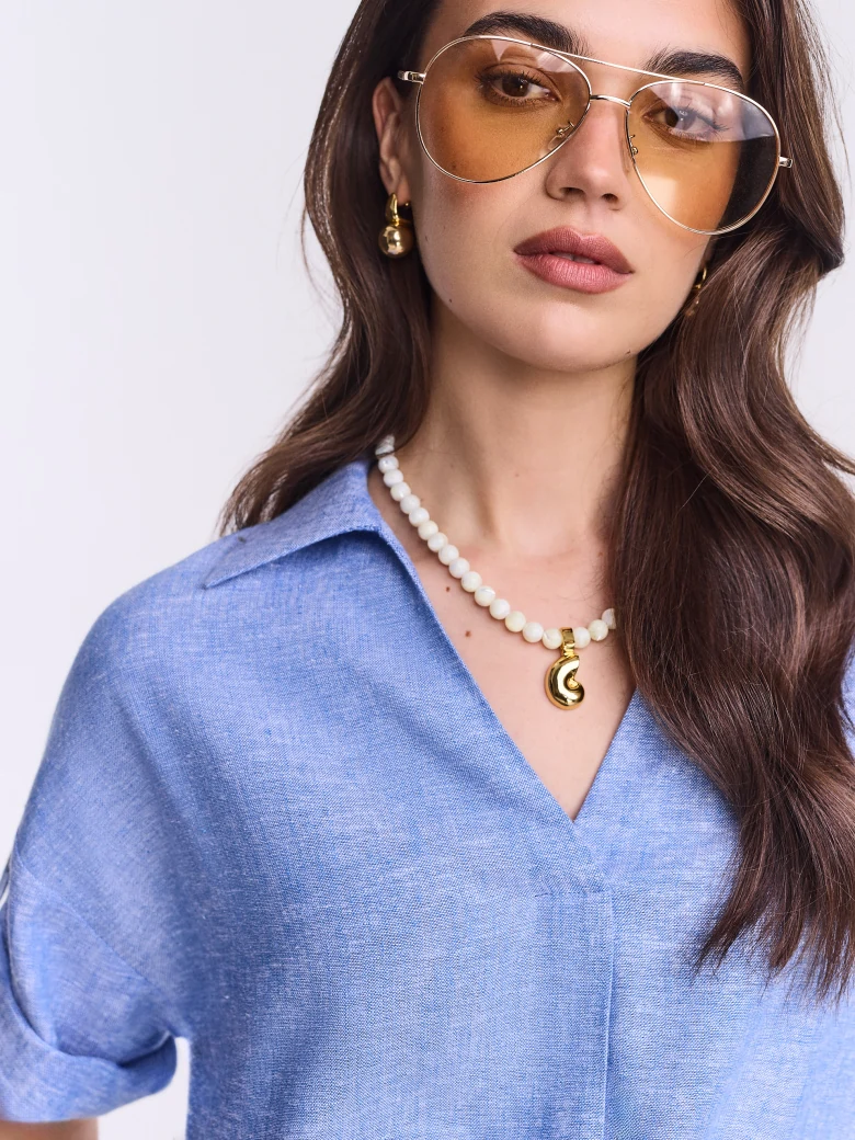 Blue melange blouse made of linen and viscose
