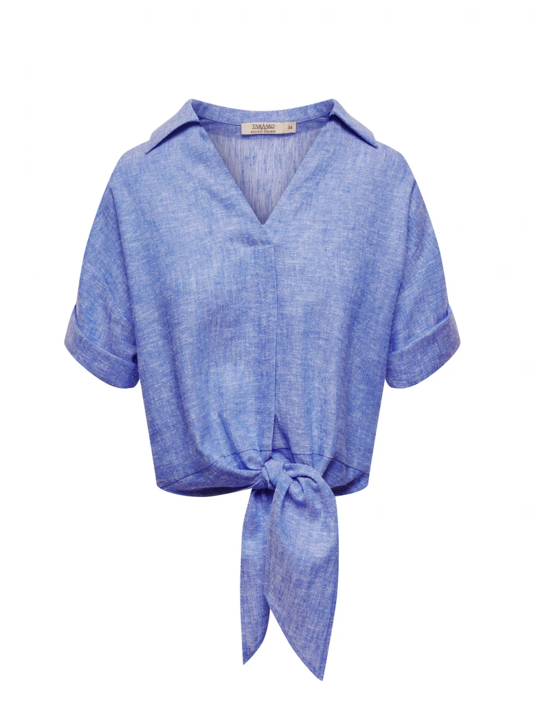 Blue melange blouse made of linen and viscose