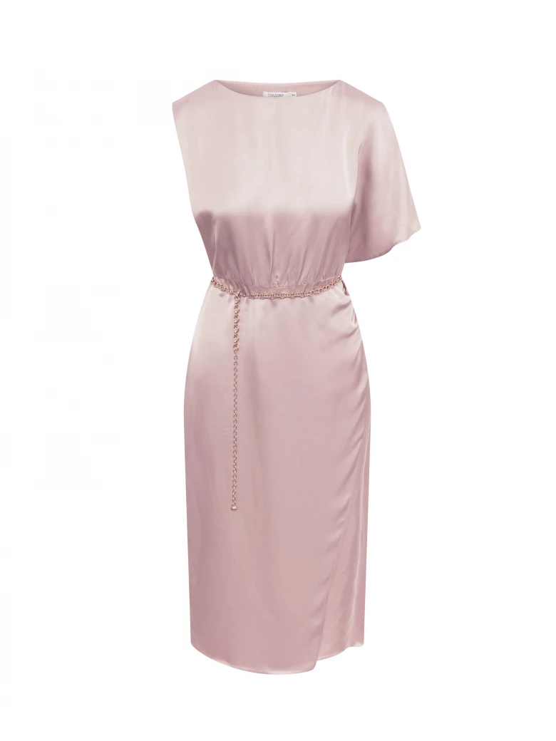 A glamorous dress with an asymmetrical sleeve