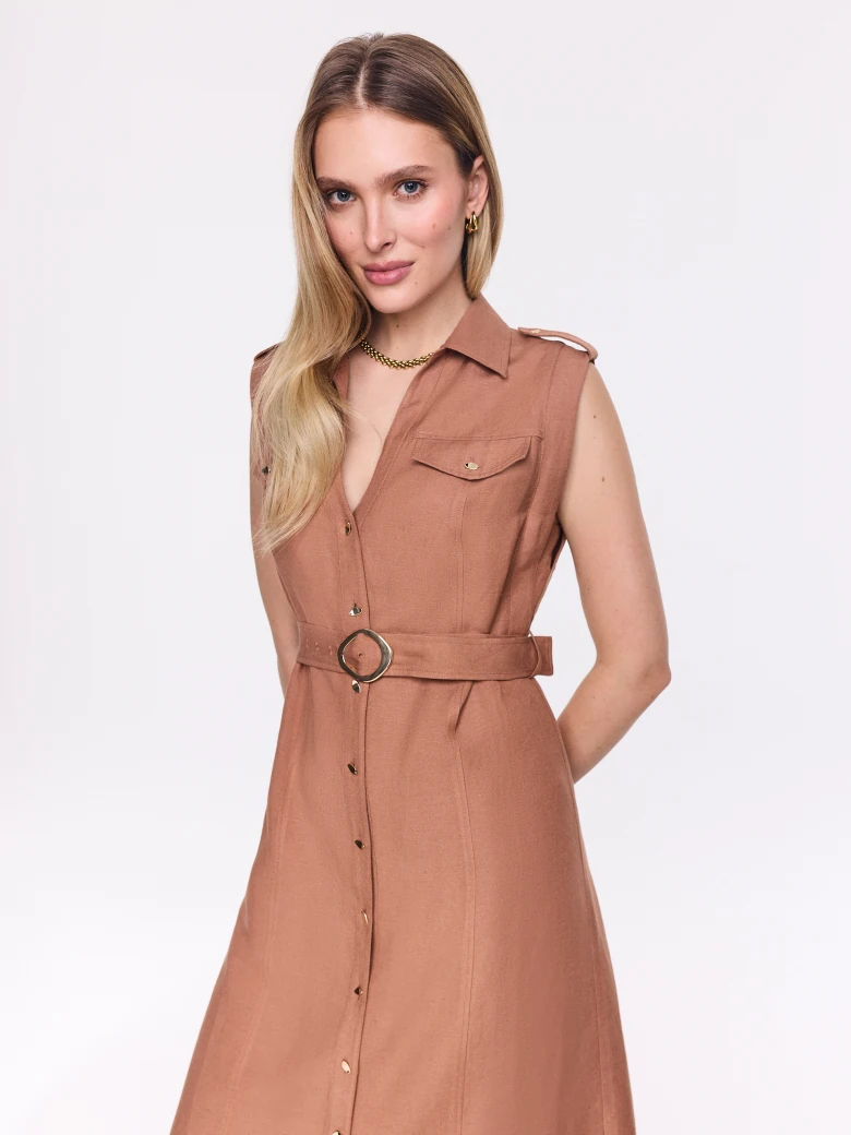 Caramel-colored midi shirt dress