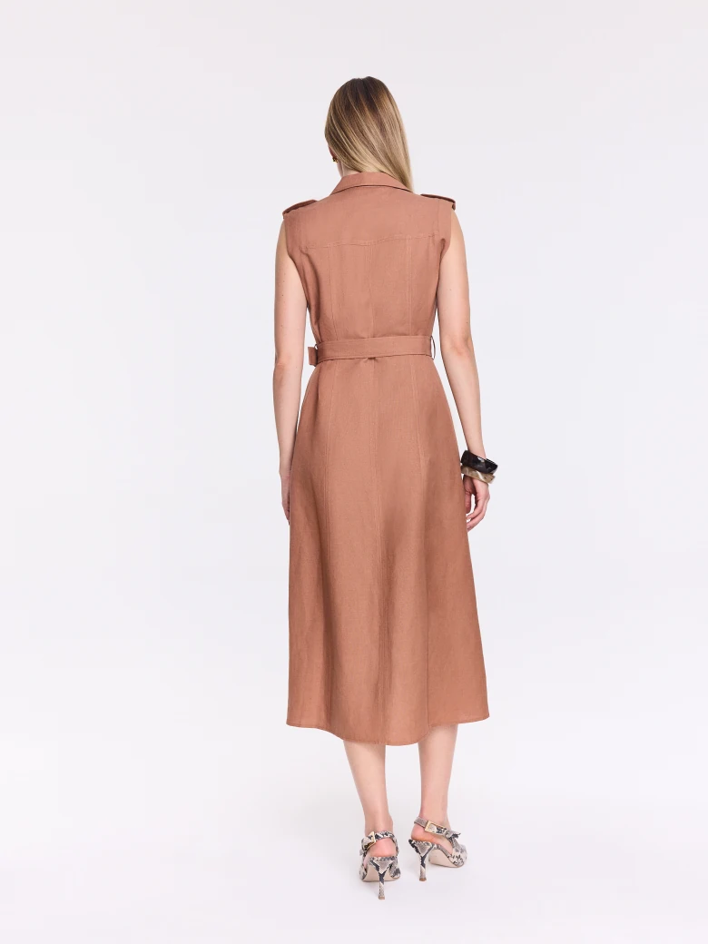 Caramel-colored midi shirt dress