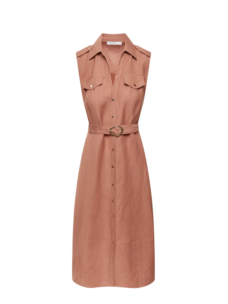 Caramel-colored midi shirt dress