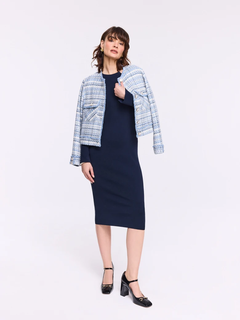 Fitted navy blue midi dress