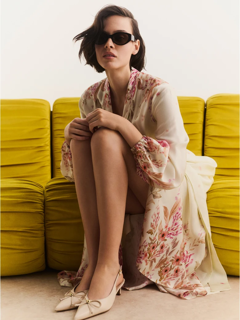 Cream midi dress with floral print