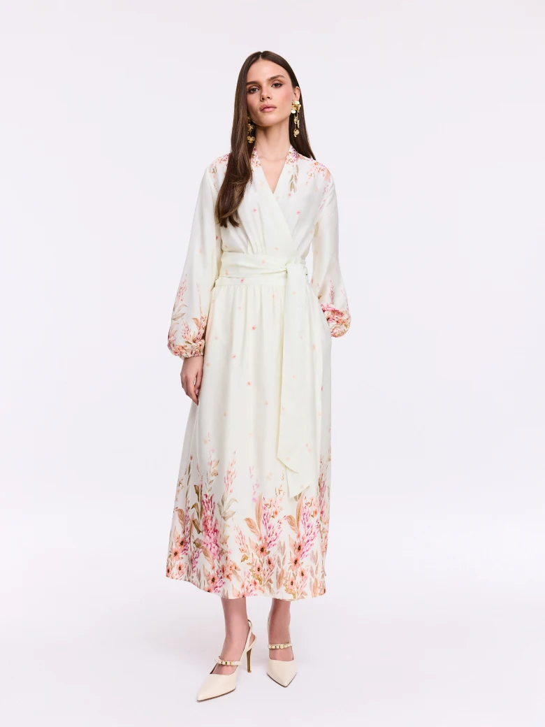 Cream midi dress with floral print