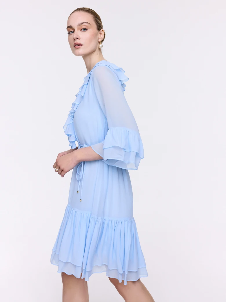 A short blue dress with ruffles