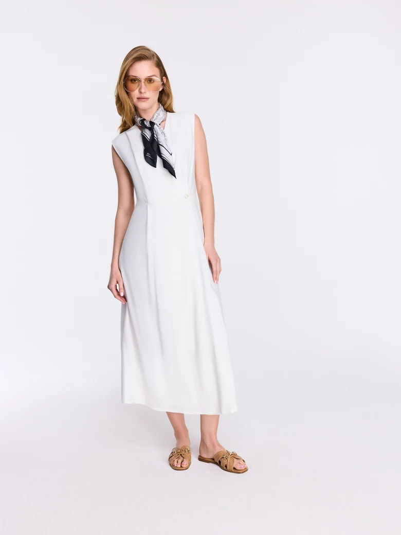 White midi dress with a wrap neckline