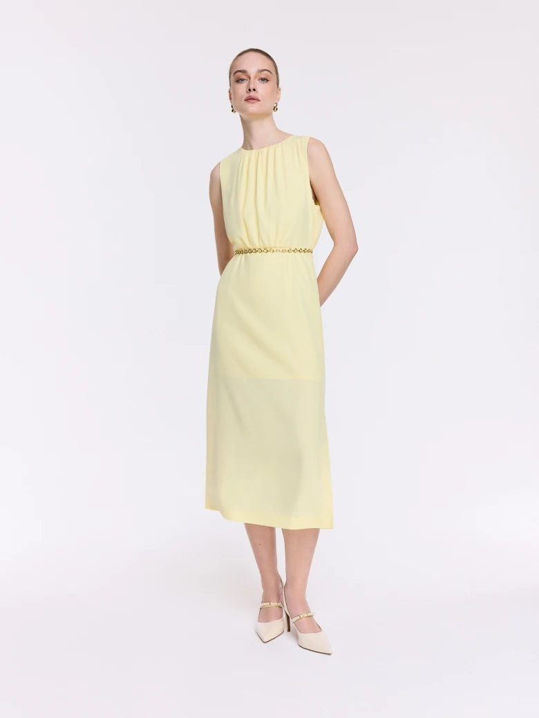 Bright yellow midi dress with ruffles