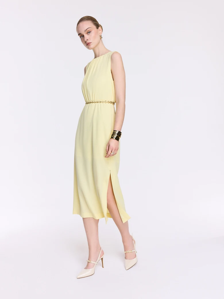 Bright yellow midi dress with ruffles