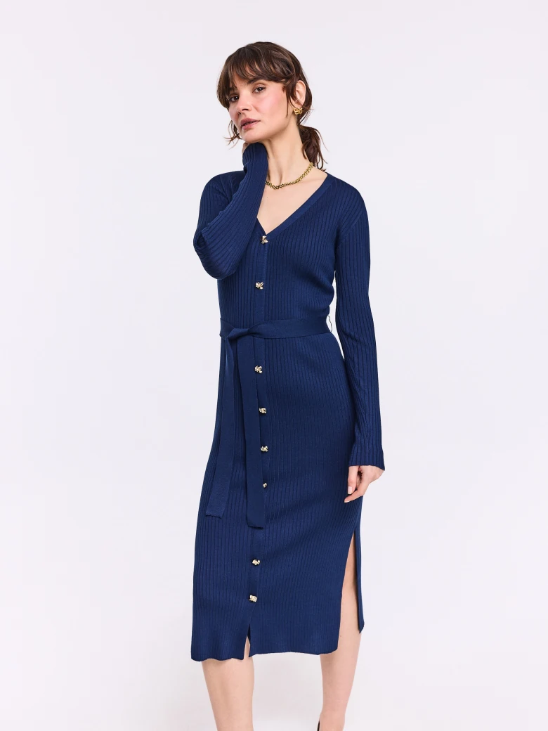Navy blue fitted midi dress