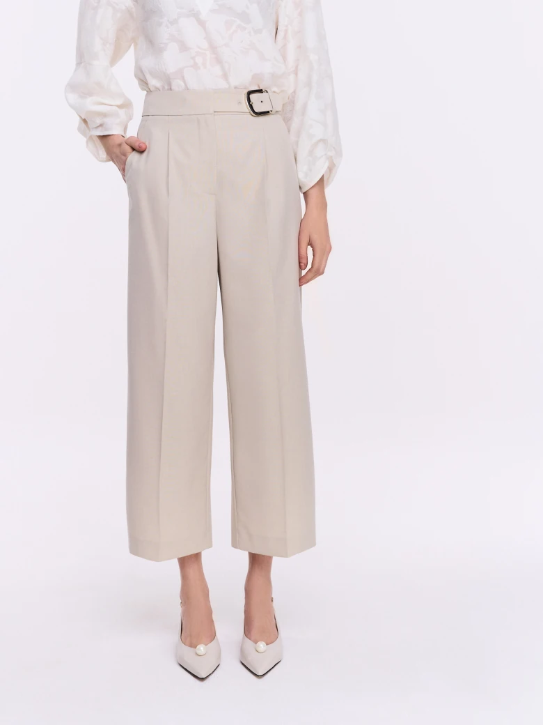 Beige high-waisted culottes
